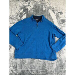 Lands End Mens Blue 1/4 Zip Pullover Sweater XXL Cotton Blend Long Sleeve